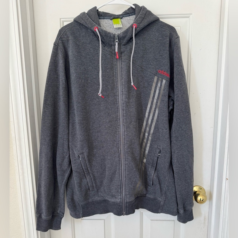 adidas Gray Hoodie with Lime Tag and Red Accents